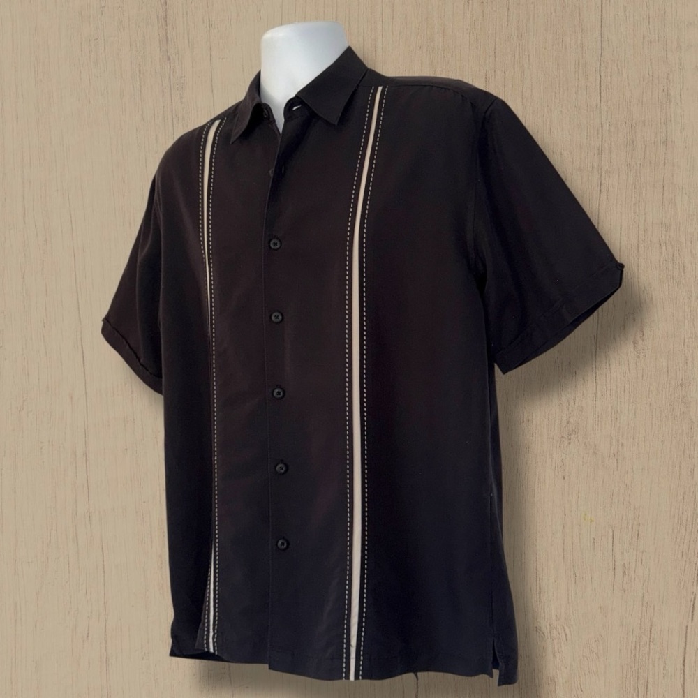 Cubavera Men’s Black Short Sleeve Button-Up Shirt Size M –Casual Guayabera Style - Picture 4 of 9